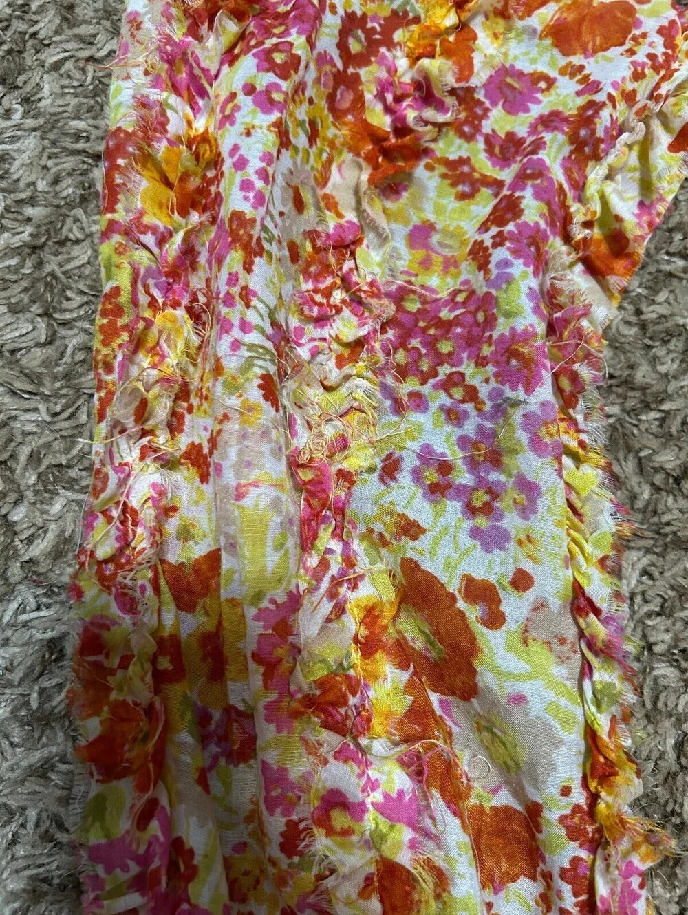 Echo Floral Lightweight Scarf with Frayed Edges
